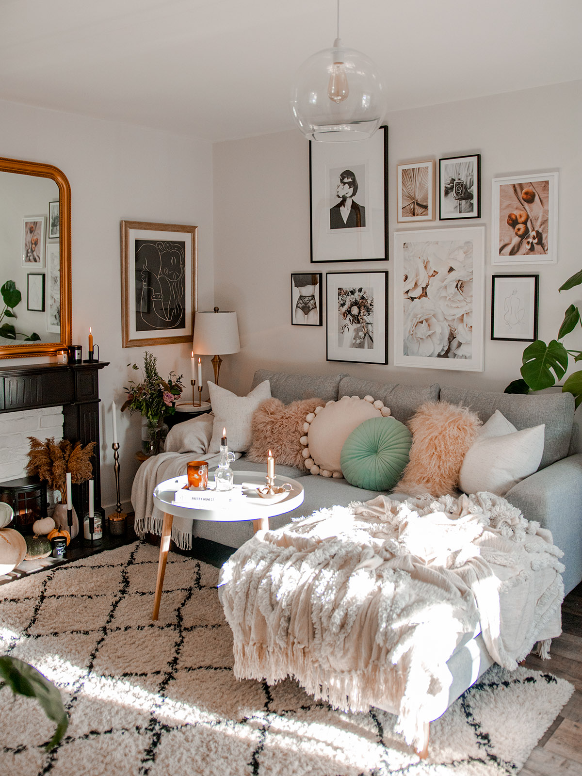 living room makeover interiors lounge design radiant bright colourful gallery wall prints home homeware