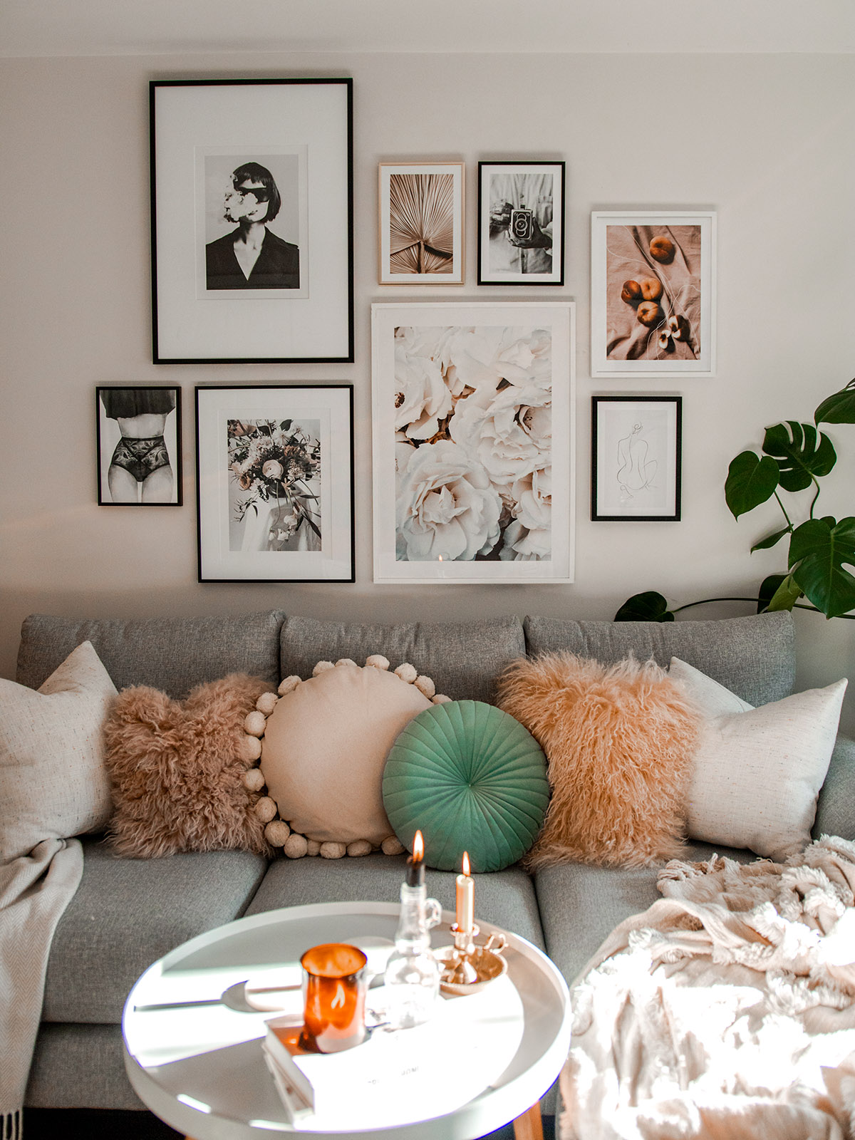 living room makeover interiors lounge design radiant bright colourful gallery wall prints home homeware