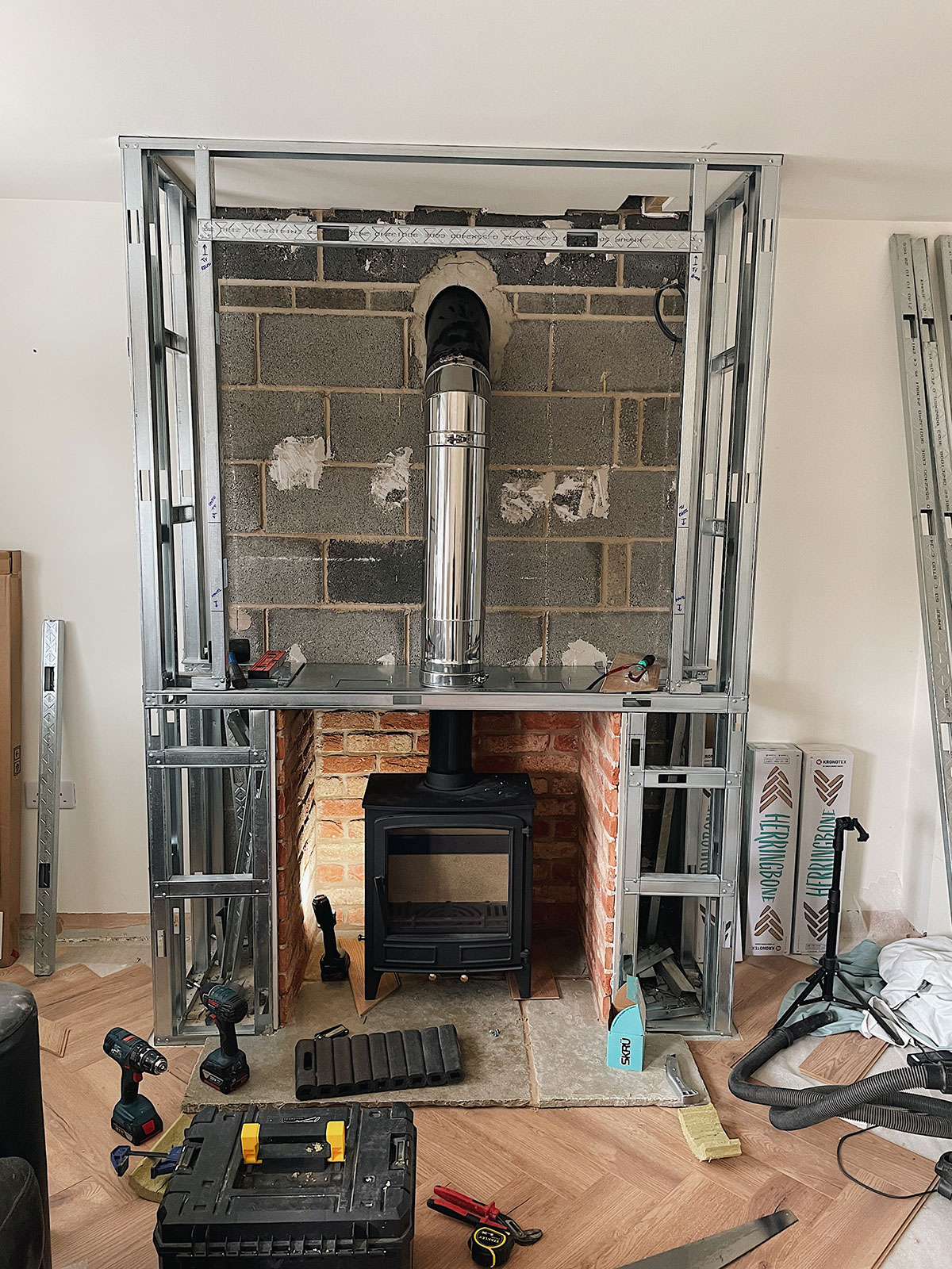 the process of adding a log burner to our new build